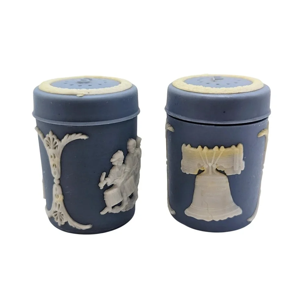 Vintage American Wedgewood Style Plastic Salt & Pepper Shakers